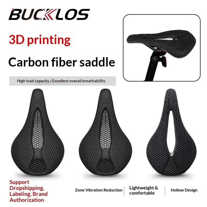 

Велосипедное седло Bucklos из углеродного волокна, напечатанное на 3D-принтере, полое, дышащее, амортизирующее, легкое, комфортное для шоссейных и горных велосипедов