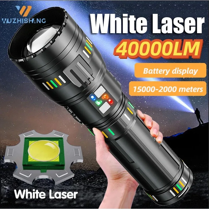 ultra poderosa lanterna led de longo alcance display energia resistencia zoom tocha ao ar livre emergencia acampamento alta qualidade 01