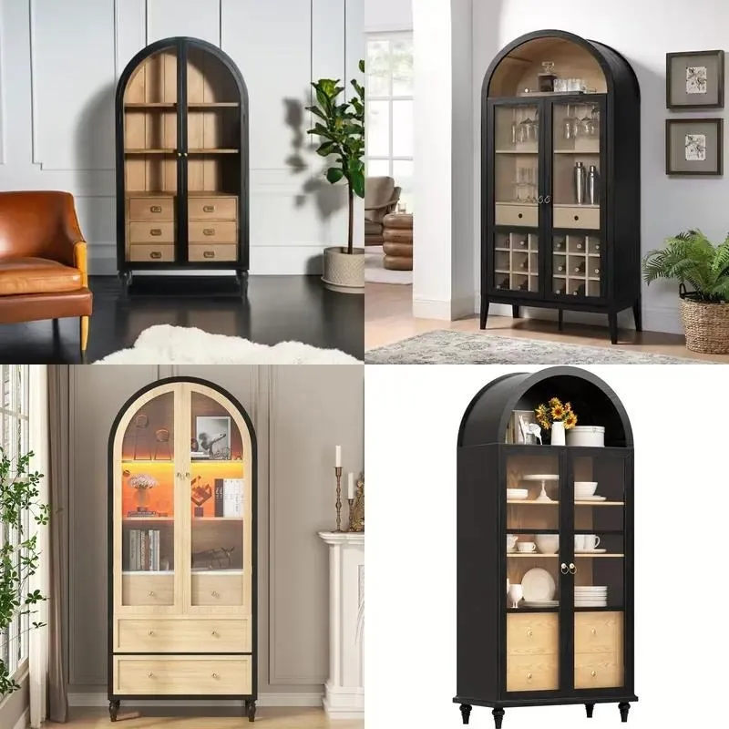 Luxury Mid Century Style Solid Oak Double Glazed Door Cabinet Home Dining Room Furniture Storage Locker