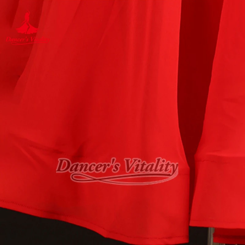 Vestido de baile Social con plumas y mangas largas con hombros descubiertos y piedras AB rojas para adultos, ropa para practicar y realizar vals vienés