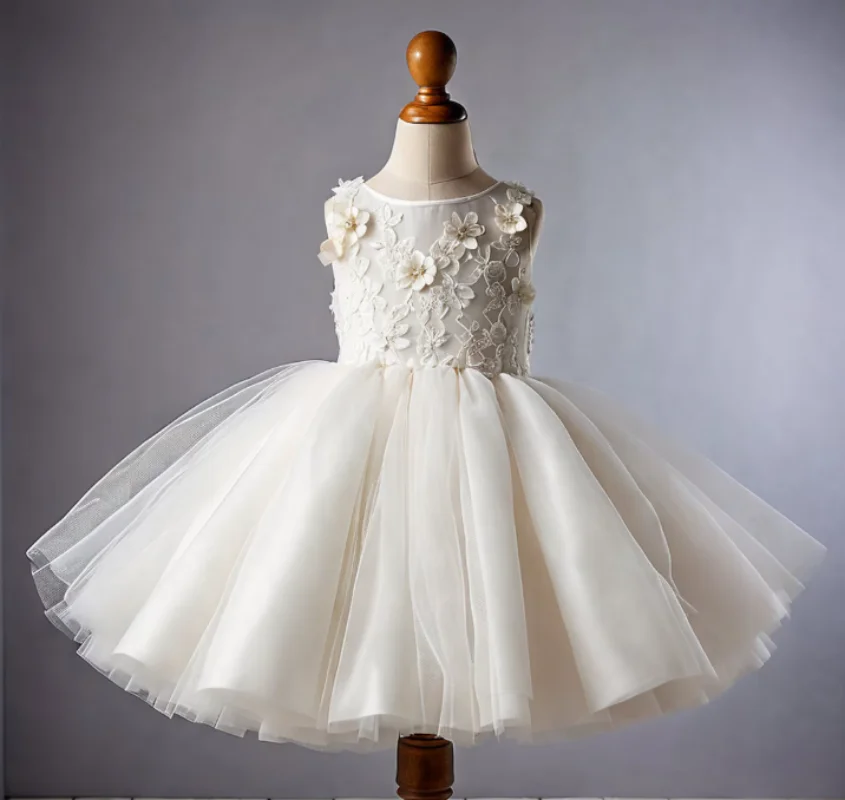 Robe en dentelle avec grand nœud pour bébé fille, robe de princesse pour premier anniversaire, robe de baptême, ensemble pour bébé, appliques, anniversaire