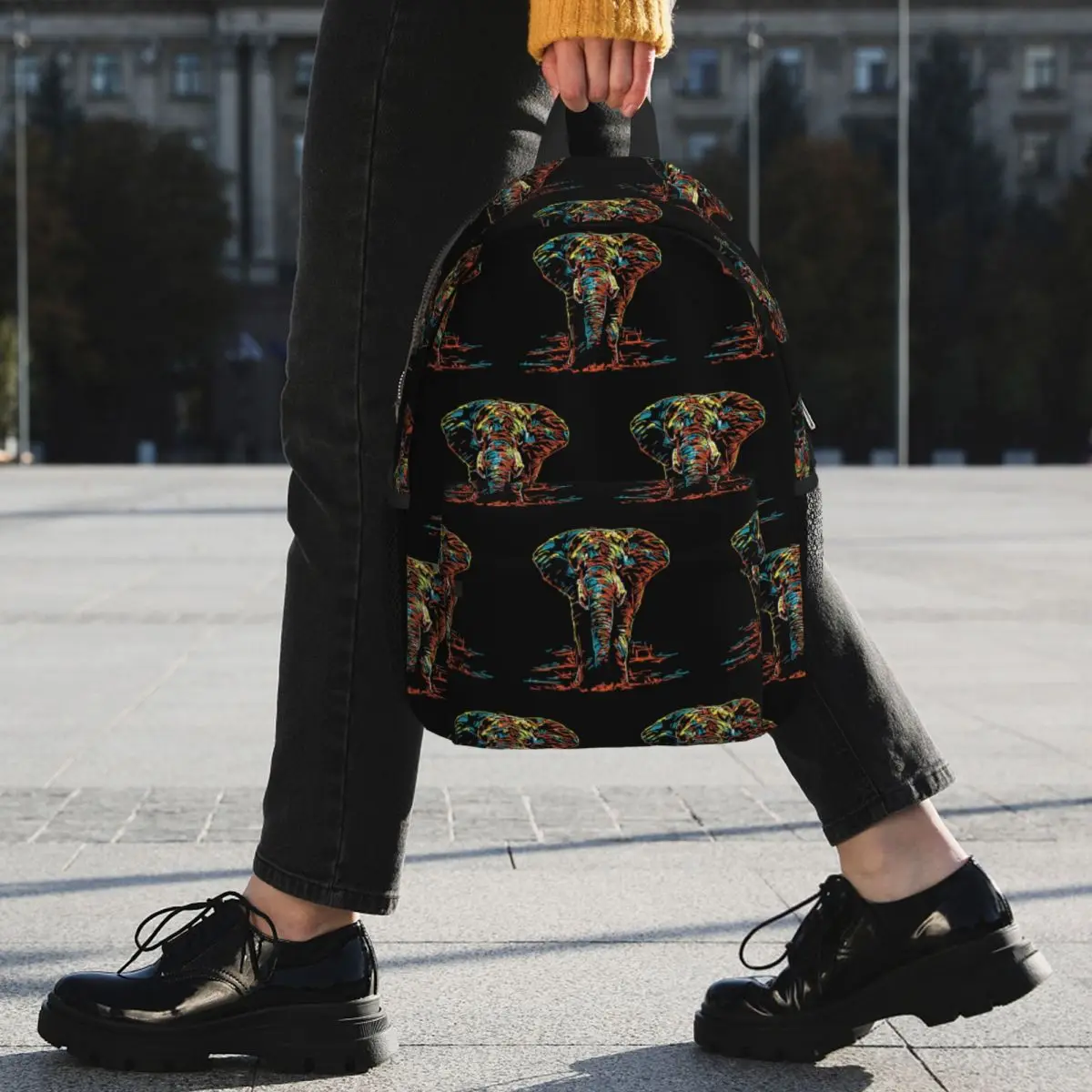 Colourful Abstract Elephant Neon Illustration Backpack Student BookBag Men Women School Bag Laptop Shoulder Bags