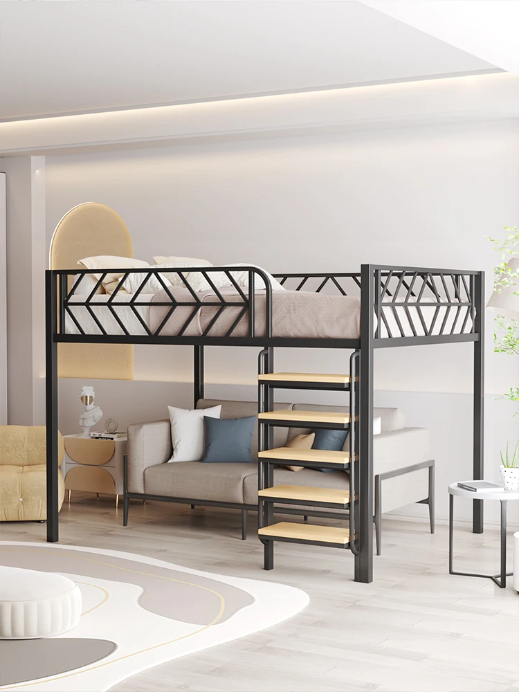 

Wrought iron bed, small apartment loft bed, space-saving double
