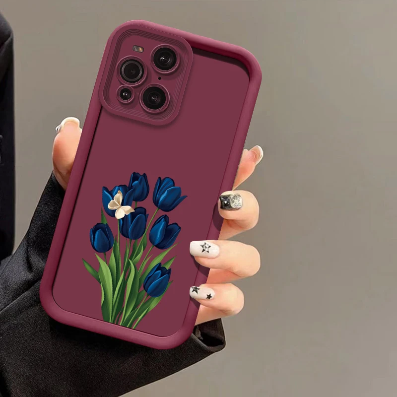 Blue Flower Painting Phone Case For OPPO F19 Pro Plus F19S F21 Find X8 X5 Pro X3 Lite F9 F17 Silicone Matte Shockproof Cover