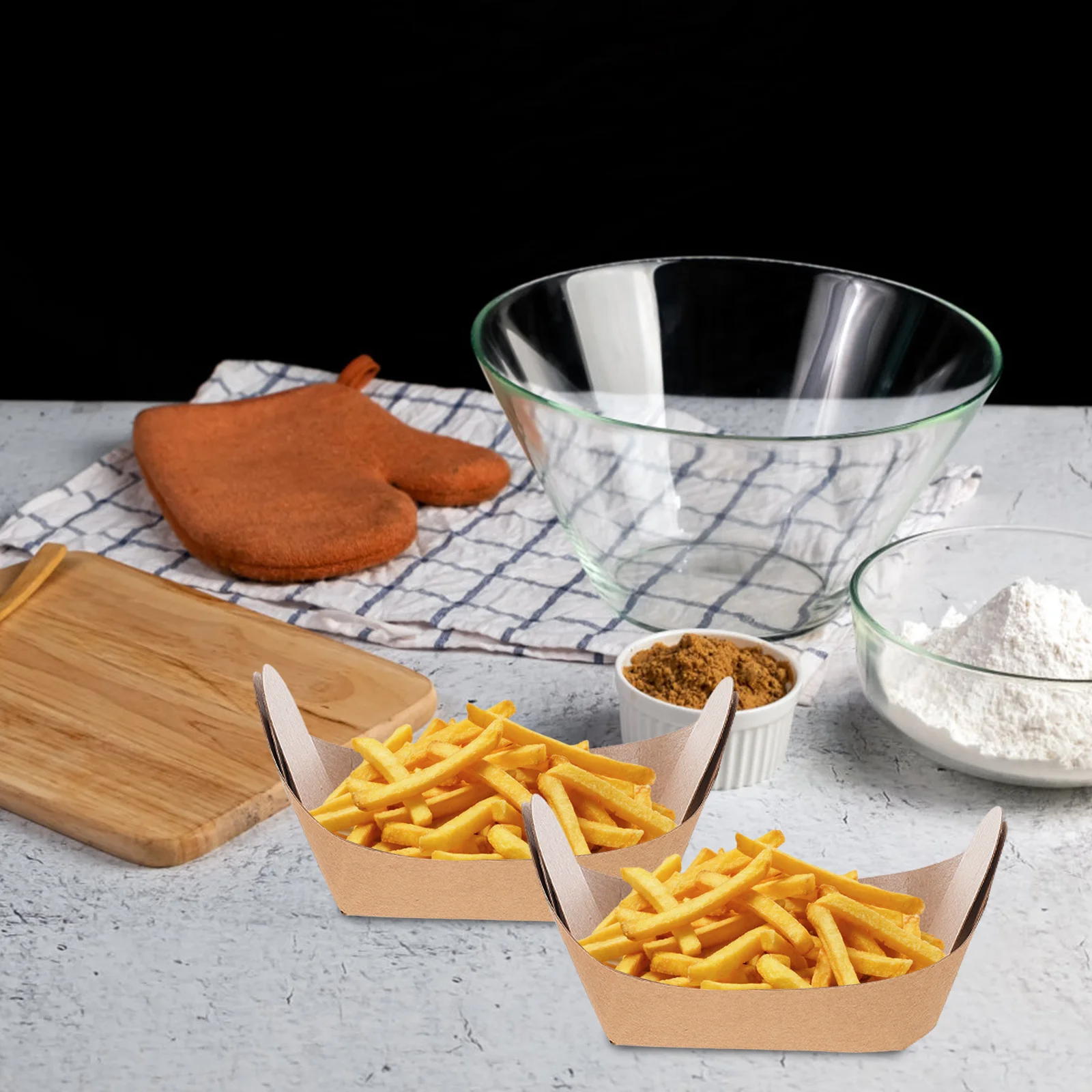 

100 шт. коробки для закусок, контейнеры из крафт-бумаги, держатели для картофеля фри, жирные, устойчивые к еду, маслостойкие, одноразовые товары для вечеринок