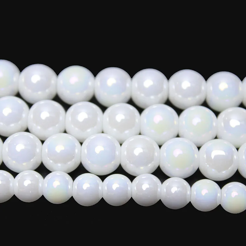 Natural AB Color Porcelain White Crystal Beads Glass Round Loose Beads For Jewelry Making DIY Necklace Bracelet 15inches 6/8/10m