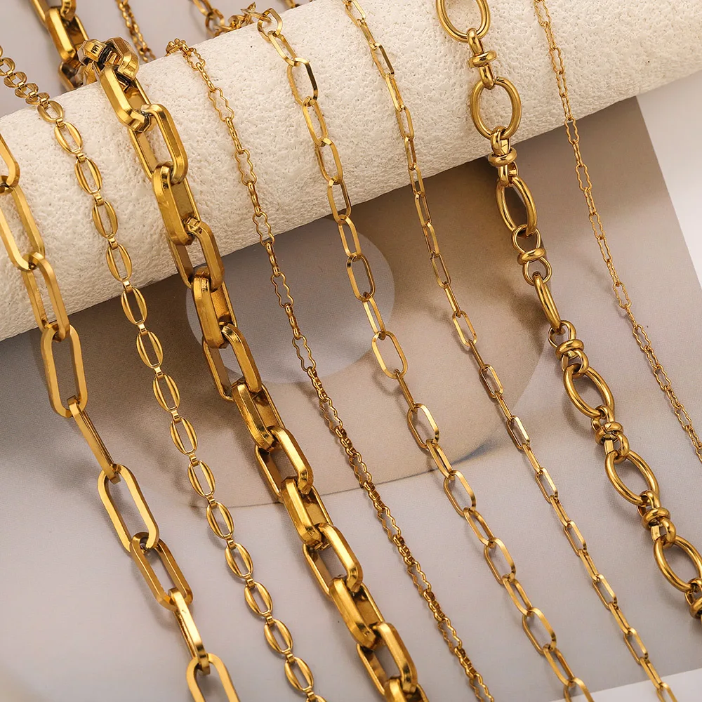 1 Meter Stainless Steel Chains for DIY Jewelry Making Gold-Plated PVD Rectangular Link Rolo Chunky Bracelets Necklaces Wholesale view 4