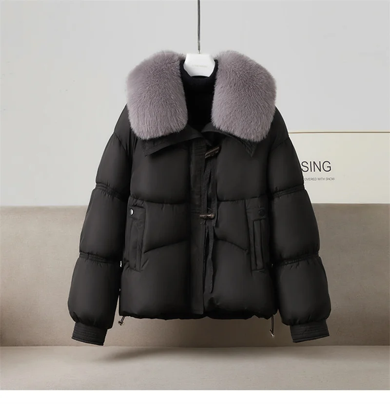 New Winter Down Cotton-padded Jacket Women's Short Parkas Big-fur-collar Outerwear Streetwear Lady Loose Warm Thicken Tops