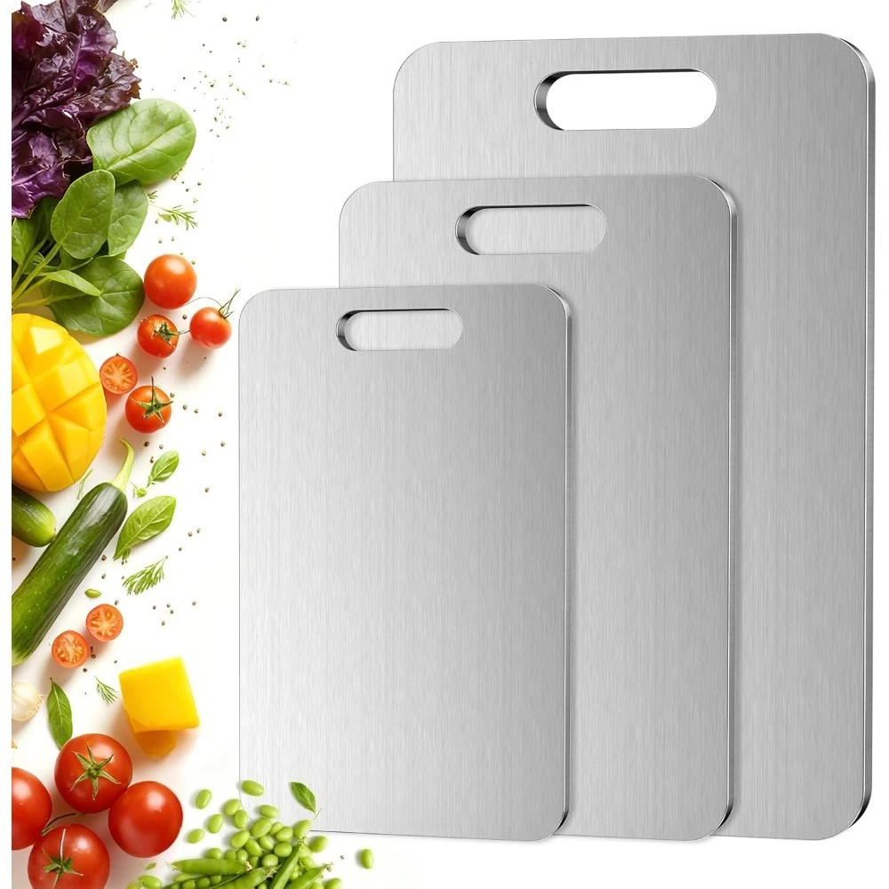 

Titanium Cutting Board Set of 3 Double Sided Kitchen Boards for Raw and Cooked Food Dishwasher Safe