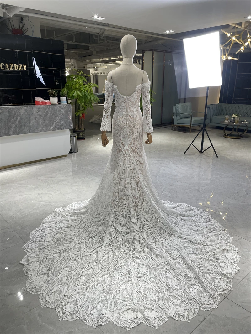 Graceful Strapless Lace Wedding Style Romantic Mermaid Dress For Bride Classic Floor-length Bridal Gown Vestido De Novia