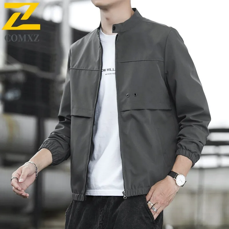 

COMXZ 2025 Men's Stand Collar Jacket Spring Autumn Breathable Loose Fit Casual Sporty Trendy Lightweight Coat