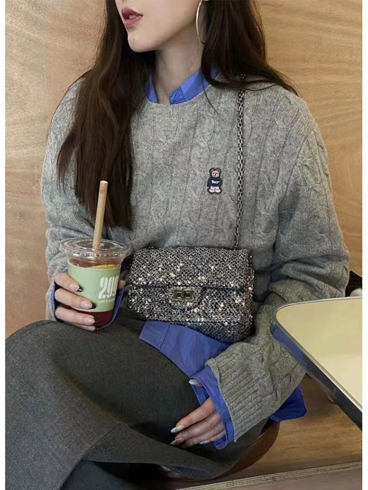 

Knitted Wool Sweater Women Long Sleeve Embroidery Logo Pullover Jumprt Clothing Female O-collar Bar-type Warm Sweater knitwear