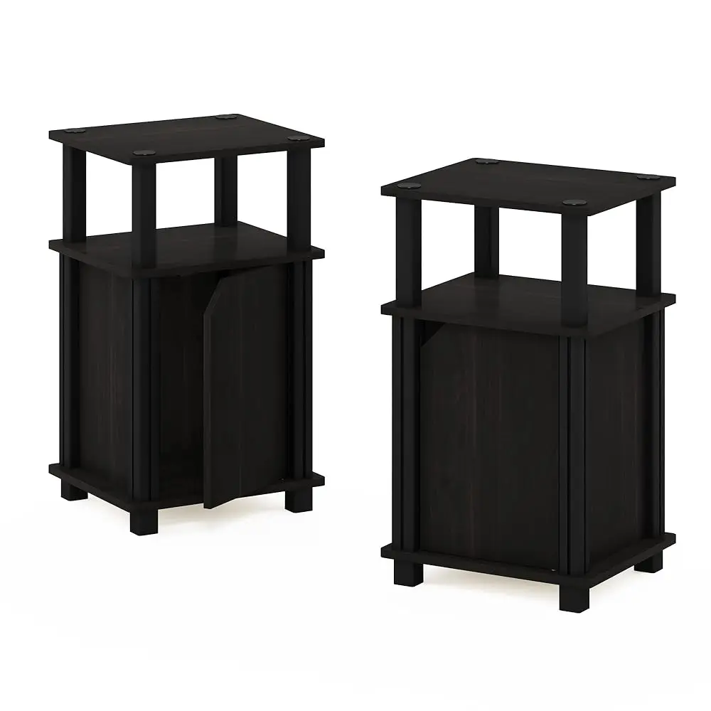 

Brahms 3-Tier End Side Sofa Table/Nighstand With Door, 2-Pack, Espresso/Black