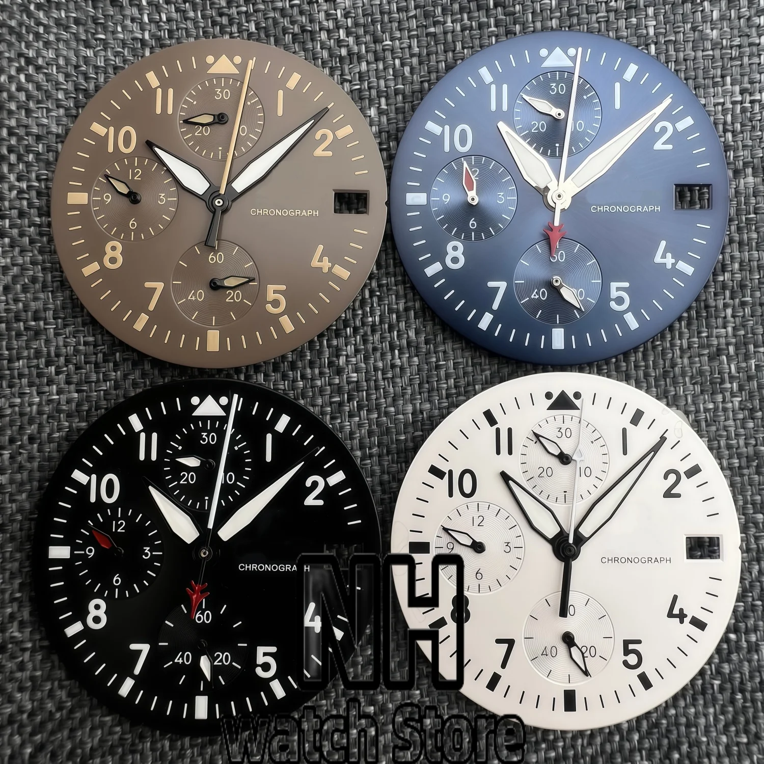 30mm White Watch Dial VK67 Pilot Dial+6 Hands Sets 3 o'clock Date Window Luminous Fit VK67 Men's Quartz Mod Watch Parts