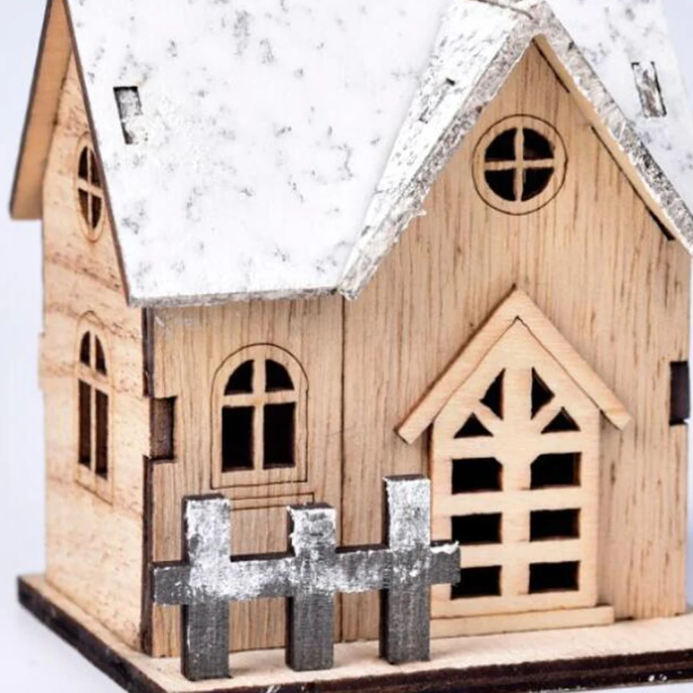 

3pcs Wooden Puzzle Cottage Luminous Xmas Decor Christmas Desktop Ornament Festival Craft Scene Stable Base