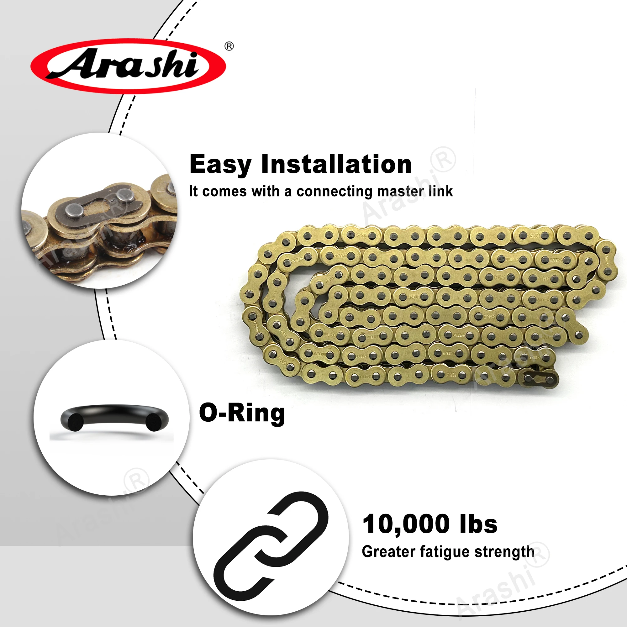 

Arashi 525 O-Ring Chain Drive Universal Motorcycle Sprocket Heavy-Duty Connecting Chain Link 120 140