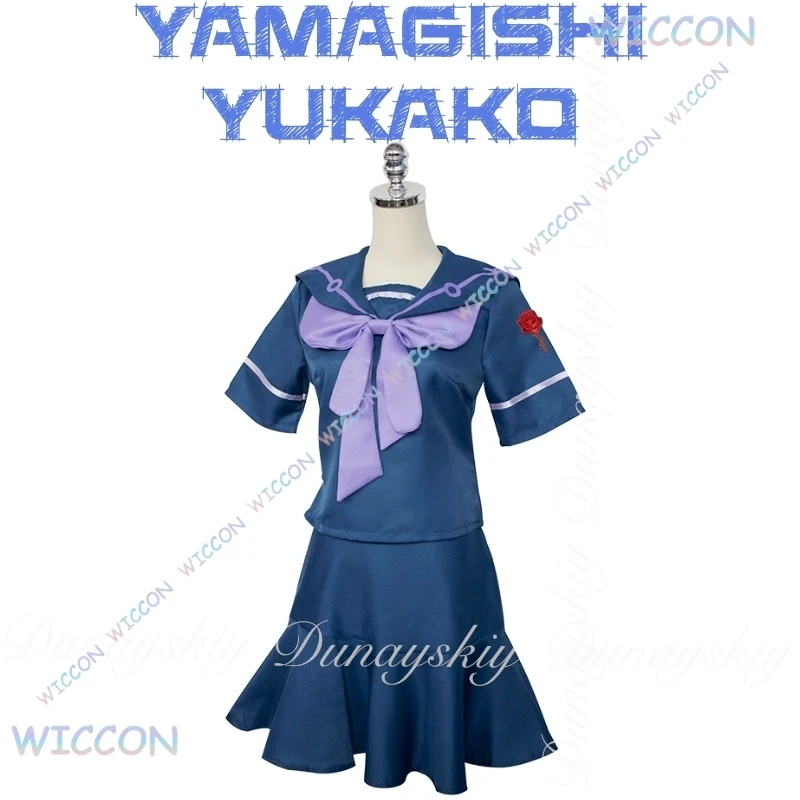 Hemera/JoJo's Biz Arre Anime Adventure Yamagishi Yukako Cosplay con vestido azul Jk con peluca larga rizada negra disfraz de Cosplay