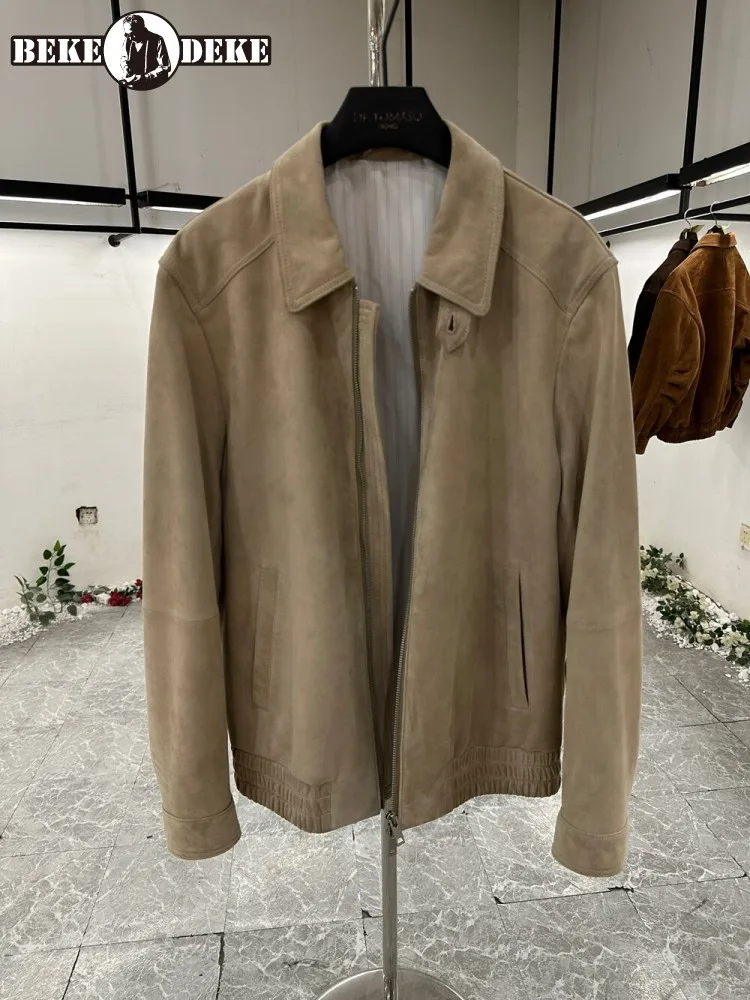 High Quality Genuine Leather Jacket Men Designer Turndown Collar Suede Sheepskin Vintage Pilot Coat Autumn New Casual Outerwear