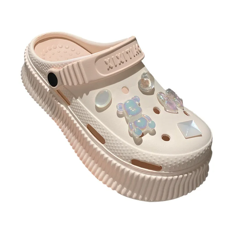 Kapcie damskie Summer New Fashion Hole Cute Thick Sole Anti Slip Garden Outdoor Beach Women Hole Baotou Milky White Slippers