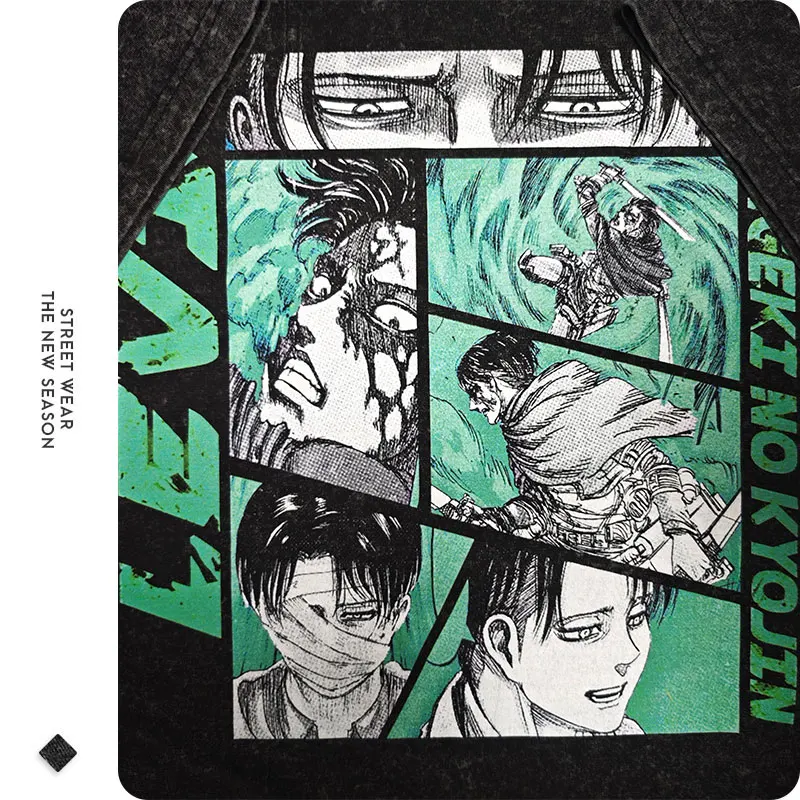Eren Jaeger T-shirts Vintage Washed Anime T-Titan A-Attack T Shirt Manga Shingeki no Kyojin Levi Mikasa Short Sleeve Tops Tees