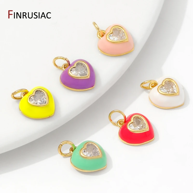 

14K Gold Plated Brass Enamel Heart With Zircon Charm Pendant For DIY Necklace Making Accessories,Supplies For Jewelry