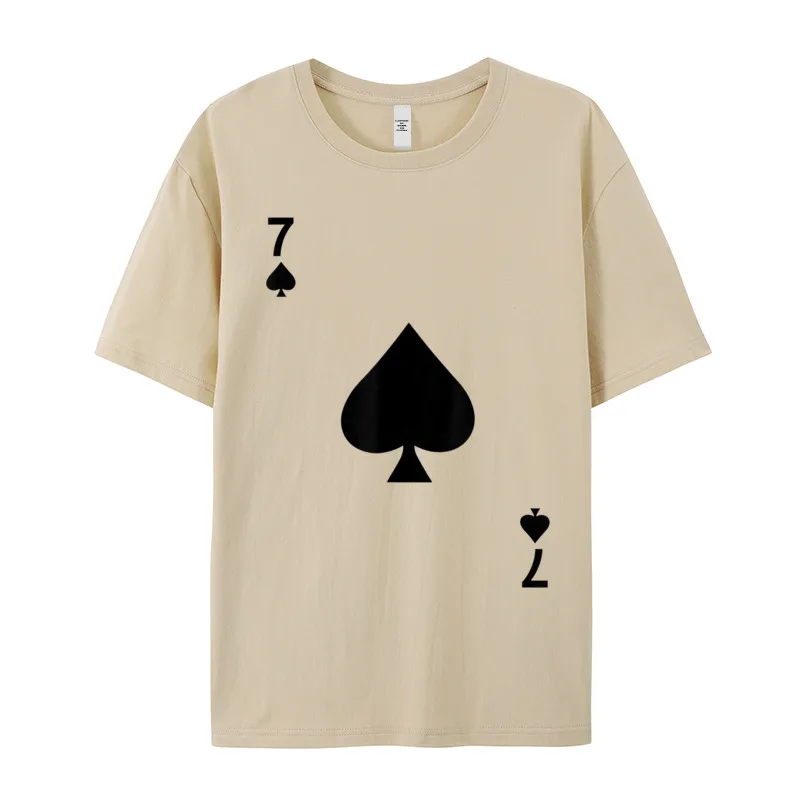 Seven of Spades Tshirt Blackjack Mens Retro Tops & Tees Round Neck NEW YEAR DAY Pure Cotton Tshirts Party Short Sleeve Tees