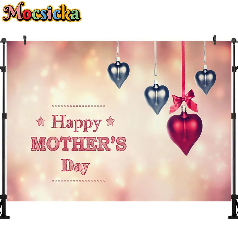 Mocsicka Happy Mother’s Day Background Pink Flowers Sweet Heart Happy Birthday Party Decoration Photography Backdrop