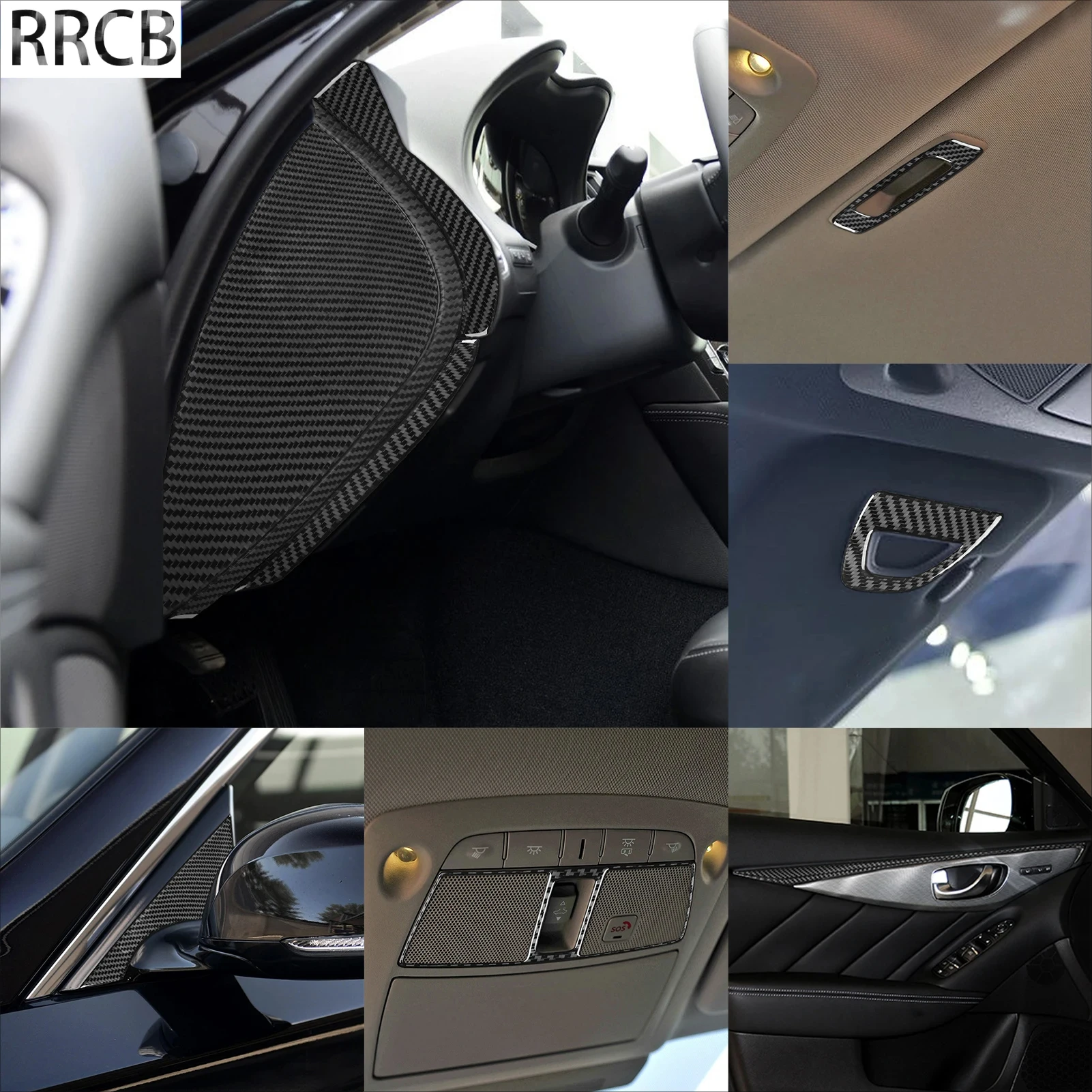 

For Infiniti Q50 2014-2020 Auto Door Handle Storage Dashboard Air Vent Soft Carbon Fiber Decorative Car Accessories Stickers