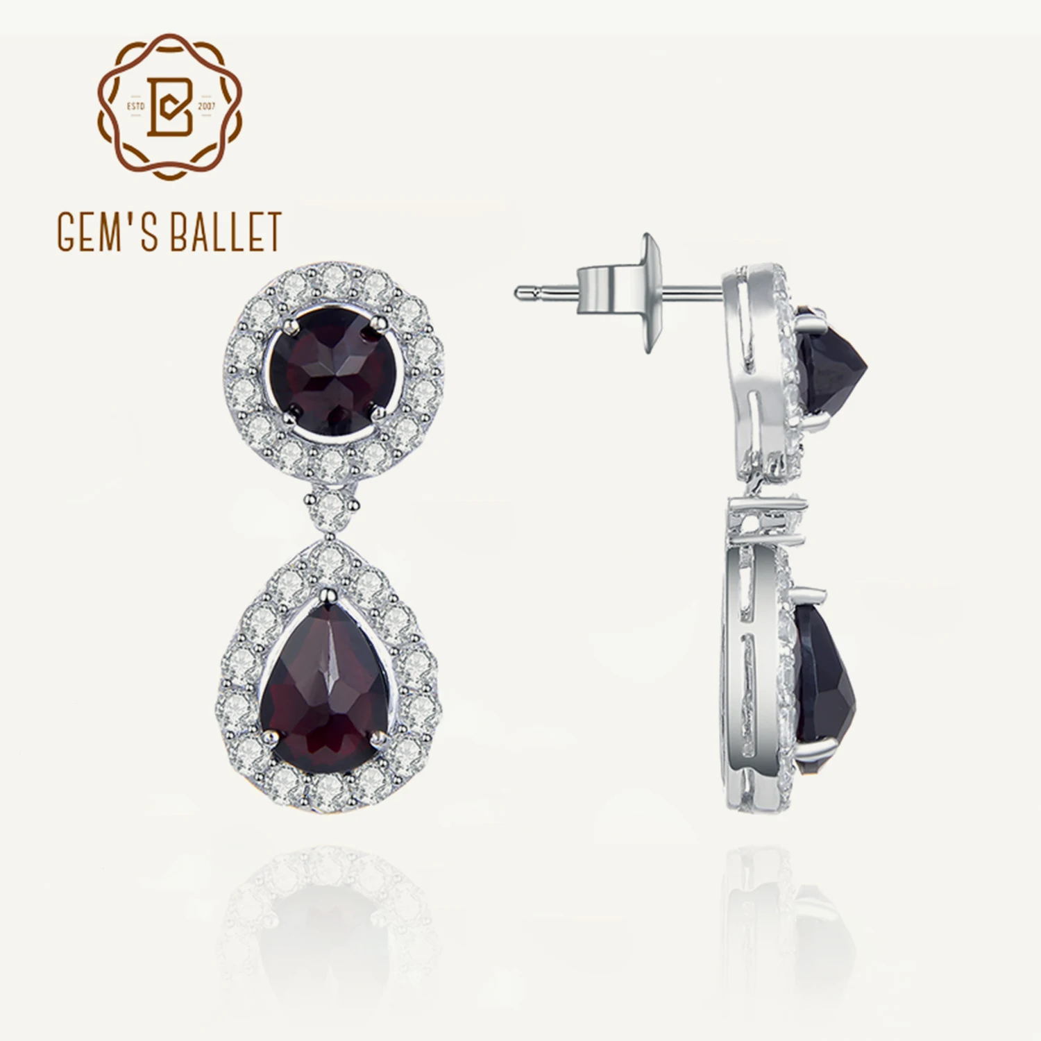 GEM'S BALLET 925 Sterling Silver Elegant Gemstone Earrings Natural Black Garnet Drop Earrings For Women Fine Jewelry