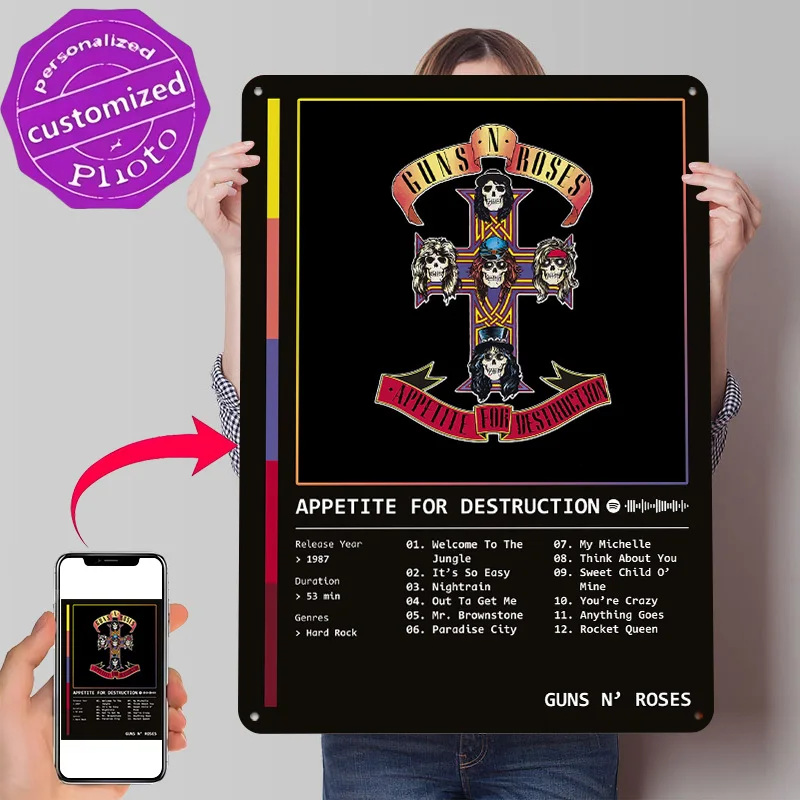 Appetite For Destruction (1987) Album 3D Texture Metal Poster Customized Wall Art Tin Sign Gift for Mancave Room Ornaments House