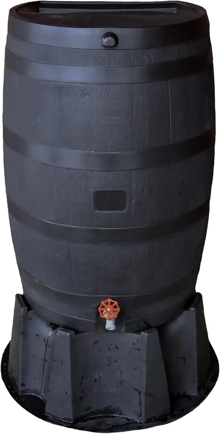 

Polyethylene 50 Gallon Flat Back Eco Rain Barrel with Stand, Black 2024 USA