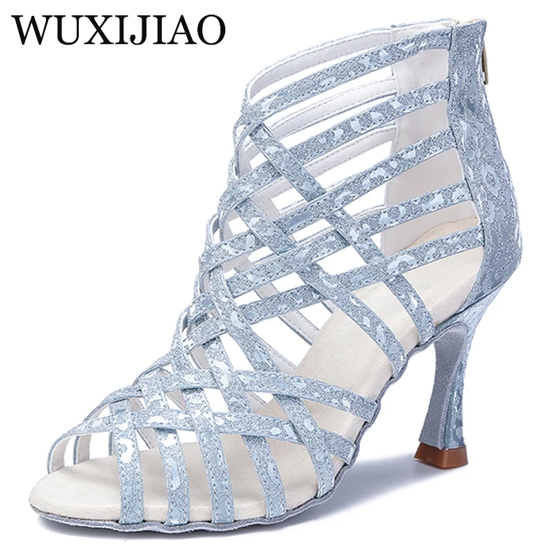 WUXIJIAO Women Latin Dance Boots High Top Ballroom Dance Shoes Ladies Girls Soft Soles Tango/Salsa Dance Shoes High Heels 5-10CM