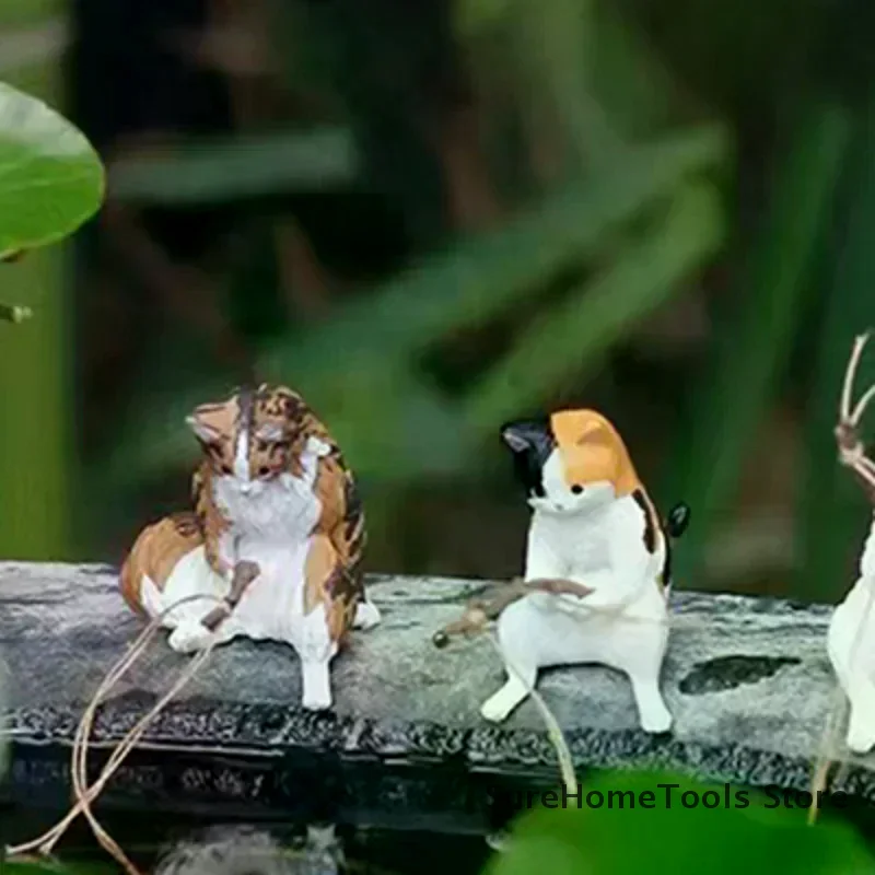 Fish Tank Fishing Cat Hanging Creative Landscape Office Ornaments Fishing Fun Mini Decorative Micro-Landscape