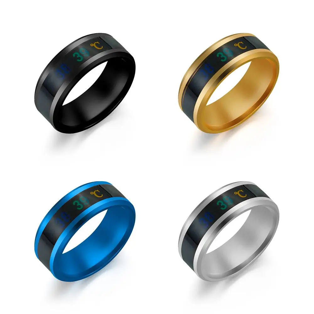 Hot Jewelry Gift Smart Temperature Measurement Ring Stainless Steel Mood Rings Thermometer Display