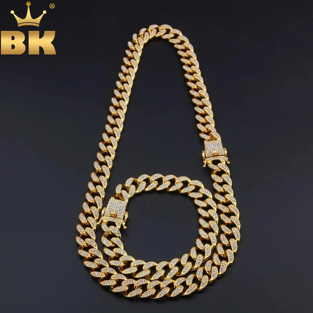 

TBTK 13mm Width Cuban Link Chain Necklace&Bracelet Jewelry Luxury Heavy Hiphop Man Necklace Paved Bling Sparkling Rhinestone