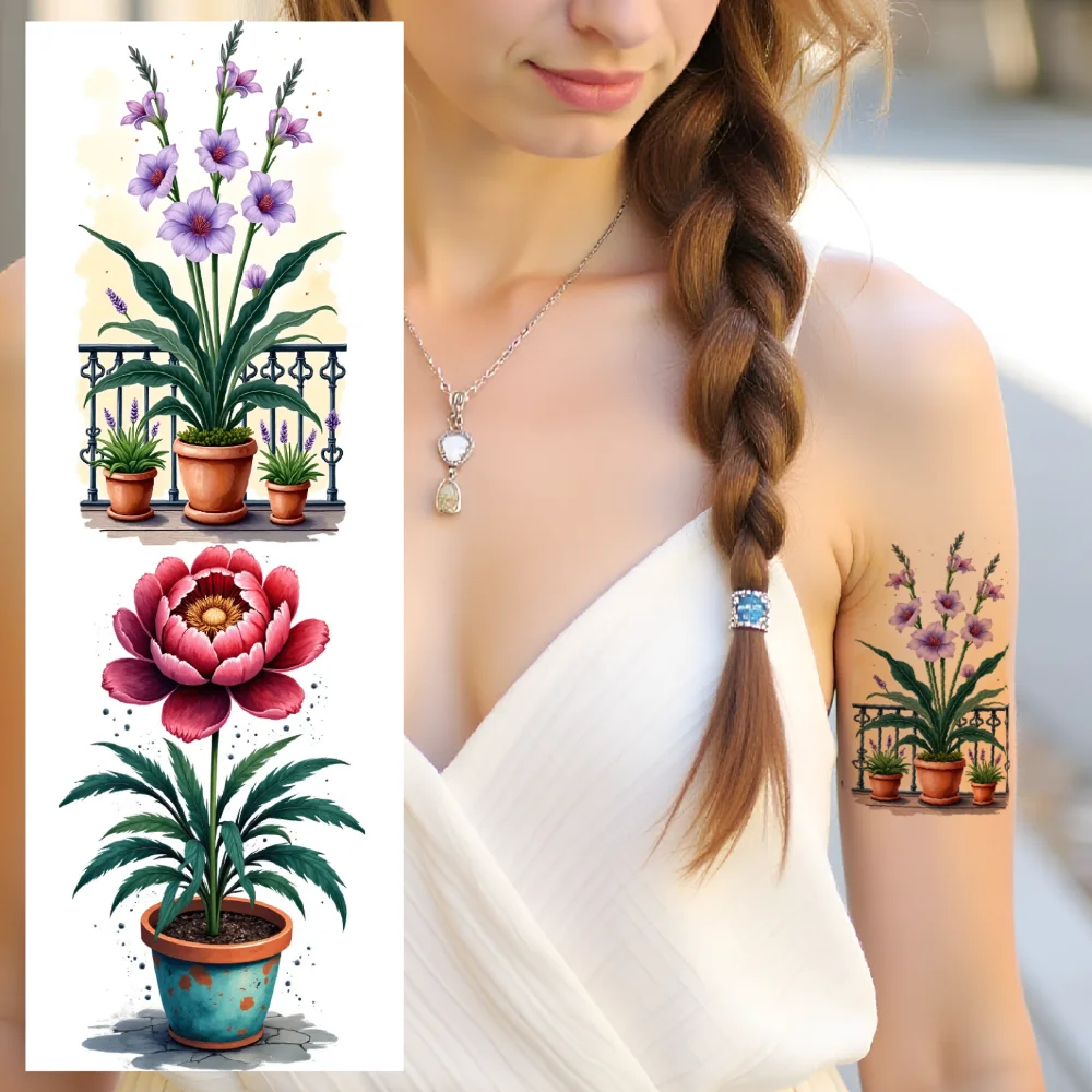 9 قطعة الوشم المؤقت أصائص زرع ملصقات الوشم المؤقت أنماط الأزهار مقاوم للماء ملصقات الجسم طويلة الأمد للسيدات