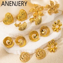 ANENJERY 316L Stainless Steel Irregular Flower Square Hollow Round Earrings For Women French Personality Jewelry Gifts Wholesale