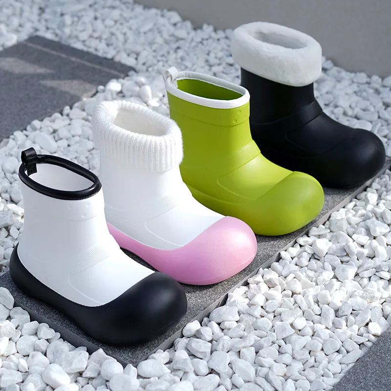 New Women Fashion Mid-calf Rain Boots Waterproof Female EVA Rainboots Outdoor Slip-on Water Shoes Wellies Boots Non-slip