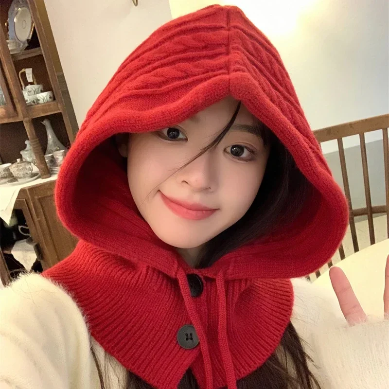 

Knitted Balaclava Hat Winter Warm Thicken Imitation Cashmere Scarf Set Shawl Split Finger Gloves Wool Pullover Hat Accessories