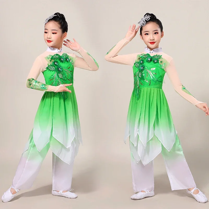 Girls' stereoscopic flower classical dance costumes Chinese Folk Jasmine Yangko costumes fan dance elegant sequins dance costume