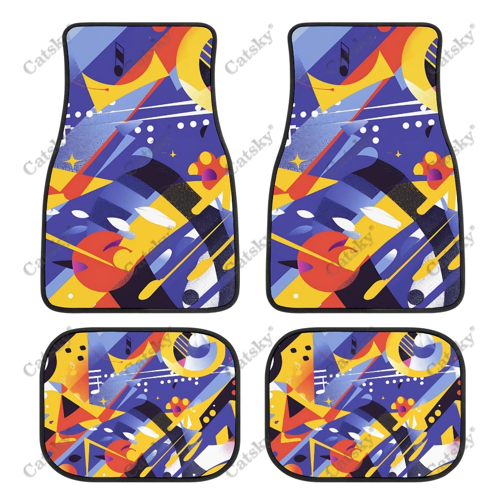 Abstract Doodle Pattern Car Auto Floor Mats Carpet, 4PCS Customized Cars Mat All Weather Automotive Vehicle Pad Stylish