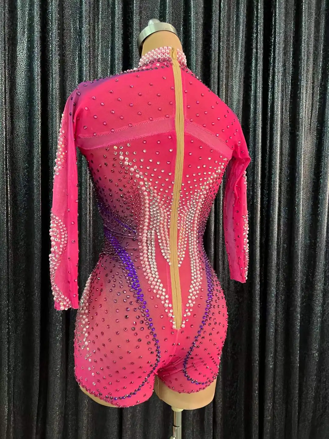 Rhinestone Stunning Gogo Dancer Stage Wear Women Romper Perform ShowGirl 2024 New Sexy Bodysuits Sheer Drag Queen Outfit