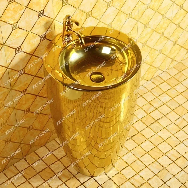 Gold Column Type Wash Basin Gold Inter-Platform Basin European Style Integrated Wash Basin Floor Type Gold Plated Integrated