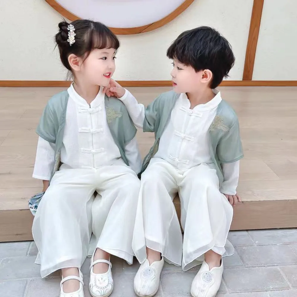 2025 Hanfu unissex para crianças – Conjuntos de fantasias Tang estilo chinês, estilo verão/outono-inverno, para apresentações de jardim de infância