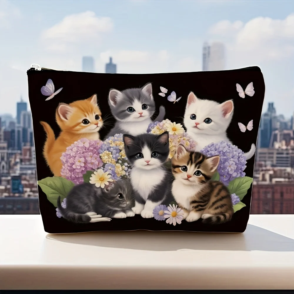 Eine Make-up-Tasche mit Katzenmuster – niedliche multifunktionale Reißverschlusstasche, Schmuck-Aufbewahrungstasche, perfekte kleine Aufbewahrungstasche mit Reißverschluss für die Reise – Detail 4