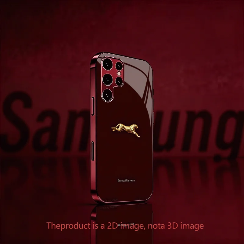 Gilded Cheetah Pattern Glass Phone Case Suitable for Samsung Galaxy S26 S25 S24 S22 S21 S20 FE/Ultra/Plus5G Anti Drop Back Cover