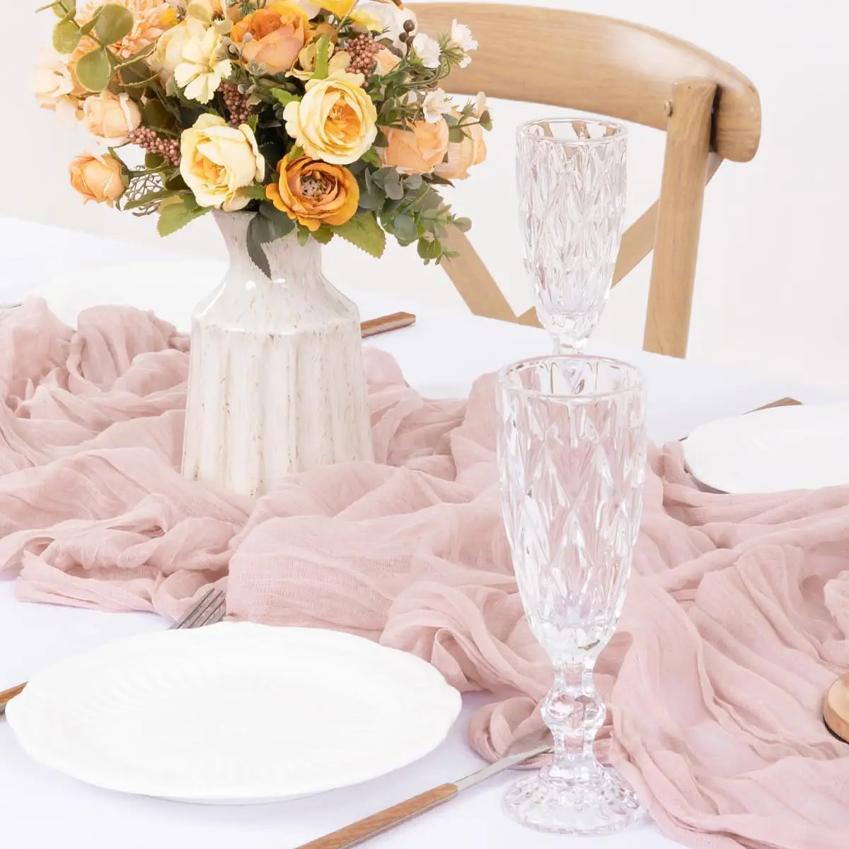 10PCS Dusty pink Semi-Sheer Gauze Table Runner Cheesecloth Table Setting Dining Wedding Party Christmas  Arches Cake Decor