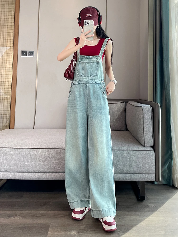 

Salt Series Women's High Waist Loose Wide Leg Denim Overalls Spring Autumn New Sle Korean Version Slimming Effect Youthful