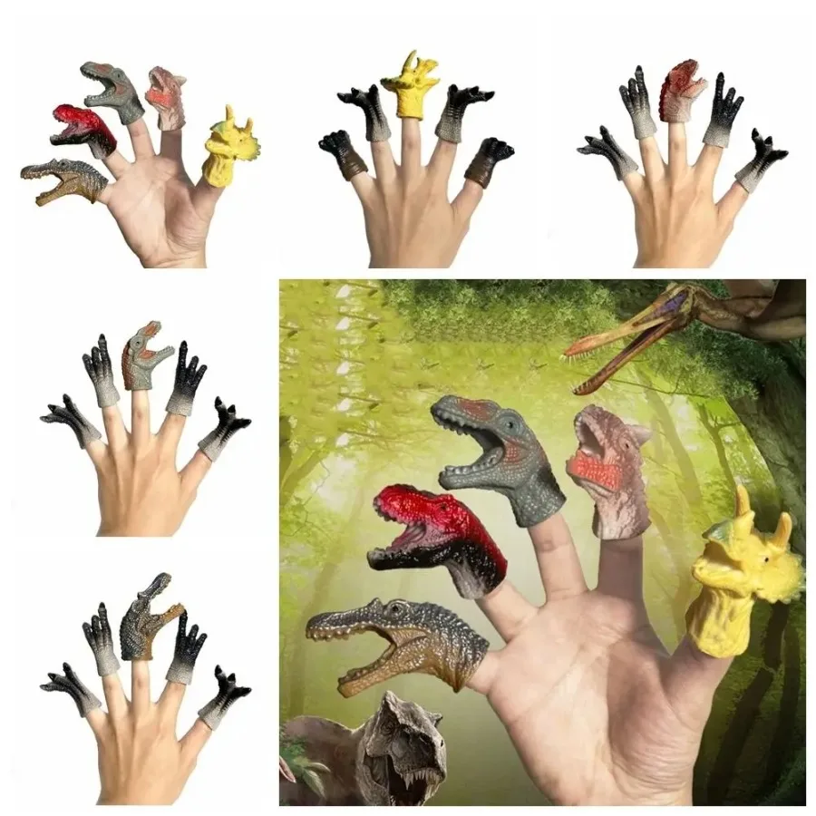 

5pcs Cartoon Dinosaur Dinosaur Finger Puppet Toys Hand Puppets Rubber Dinosaur Head Hand Puppet Funky Mini