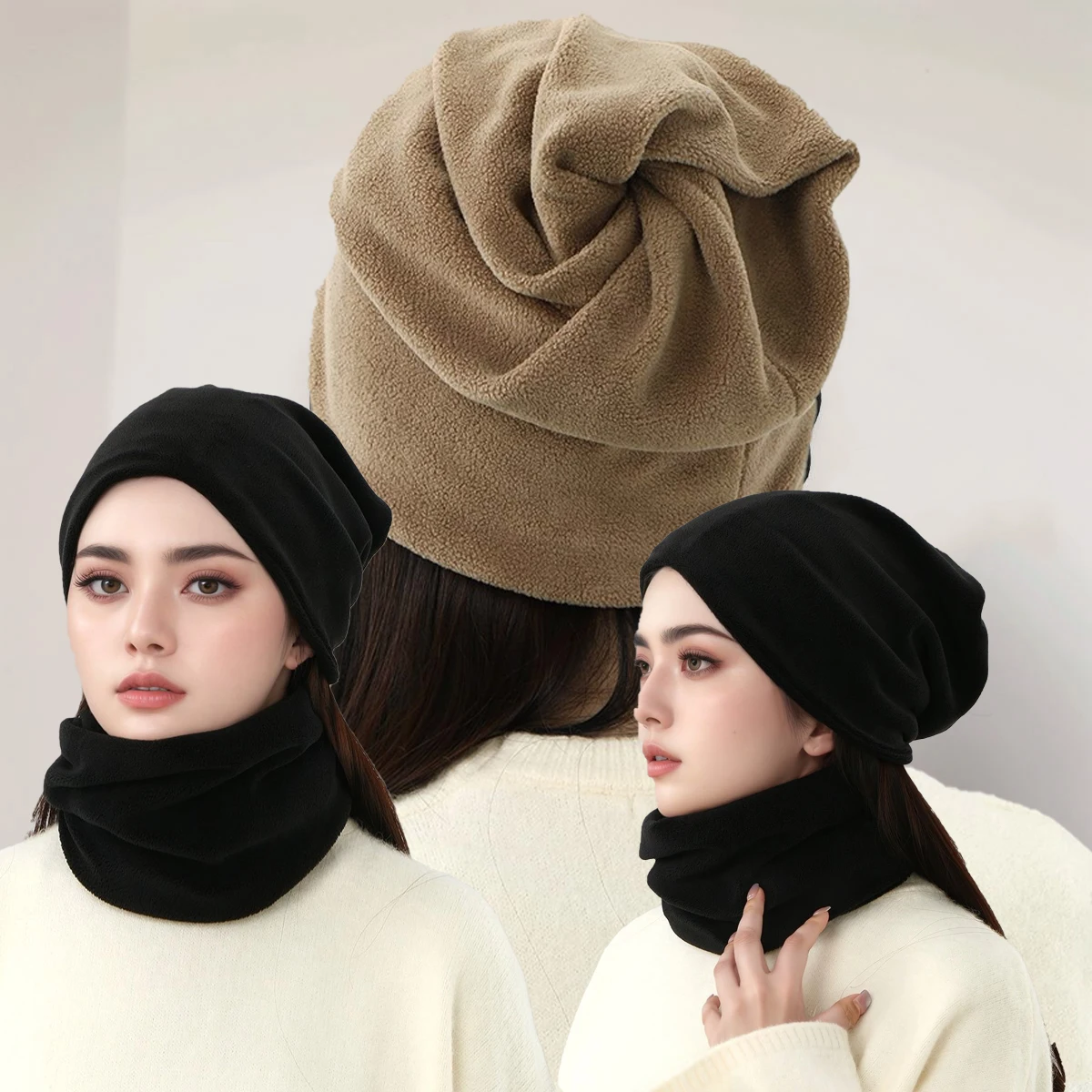 2-in-1 Multifunktionale Fleece-Halsmanschette Slouchy Beanie Outdoor-Aktivitäten Lässige Outdoor-Sportmütze Bequemer weicher Strick Unisex